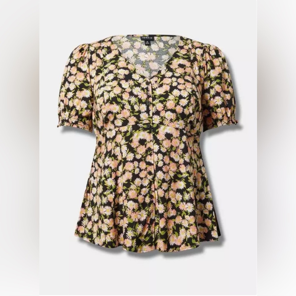 Torrid Challis Side Tie Short Sleeve Top